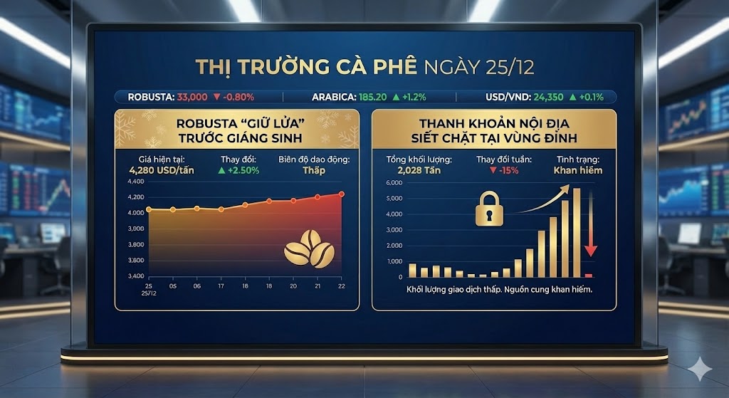Thị trường cà phê ngày 25/12: Robusta 